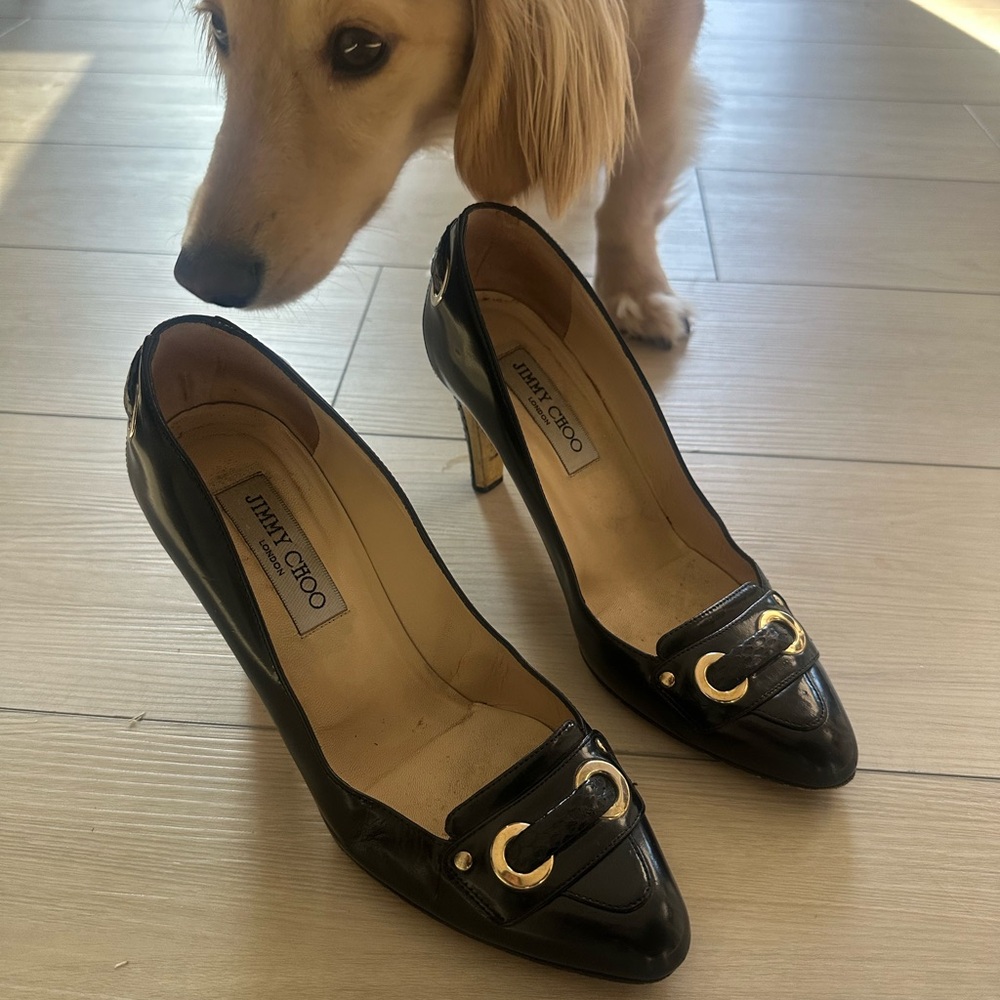 Jimmy Choo Black Heels with Gold Accents